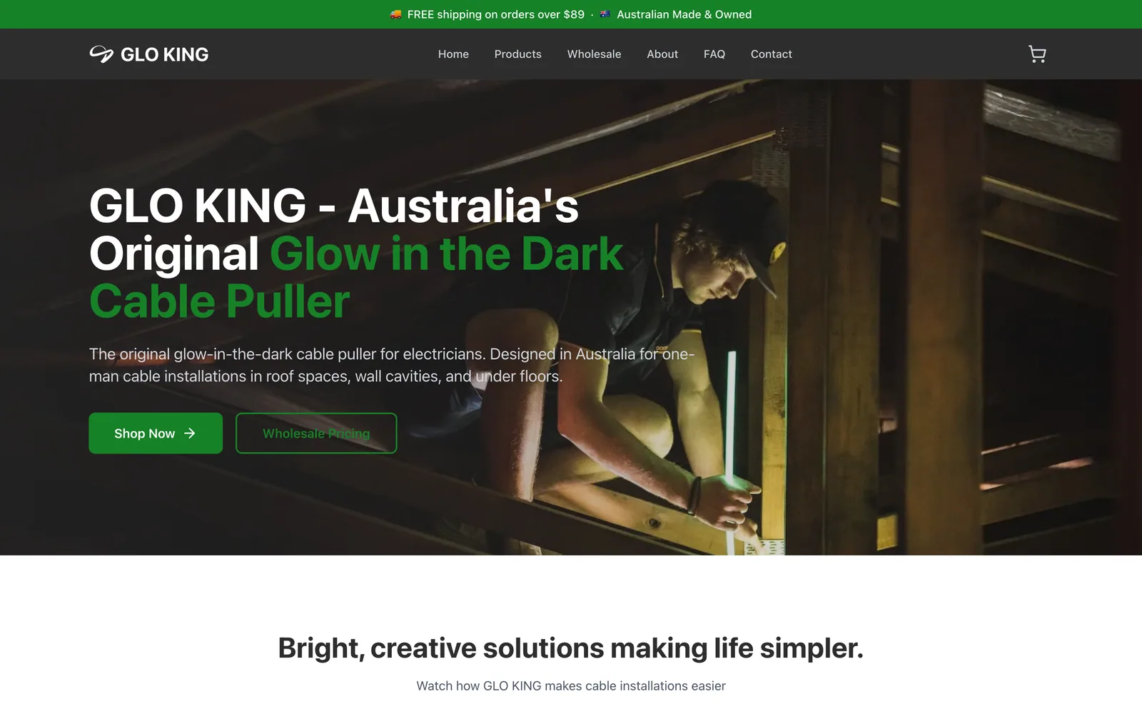 GLO KING website (desktop)