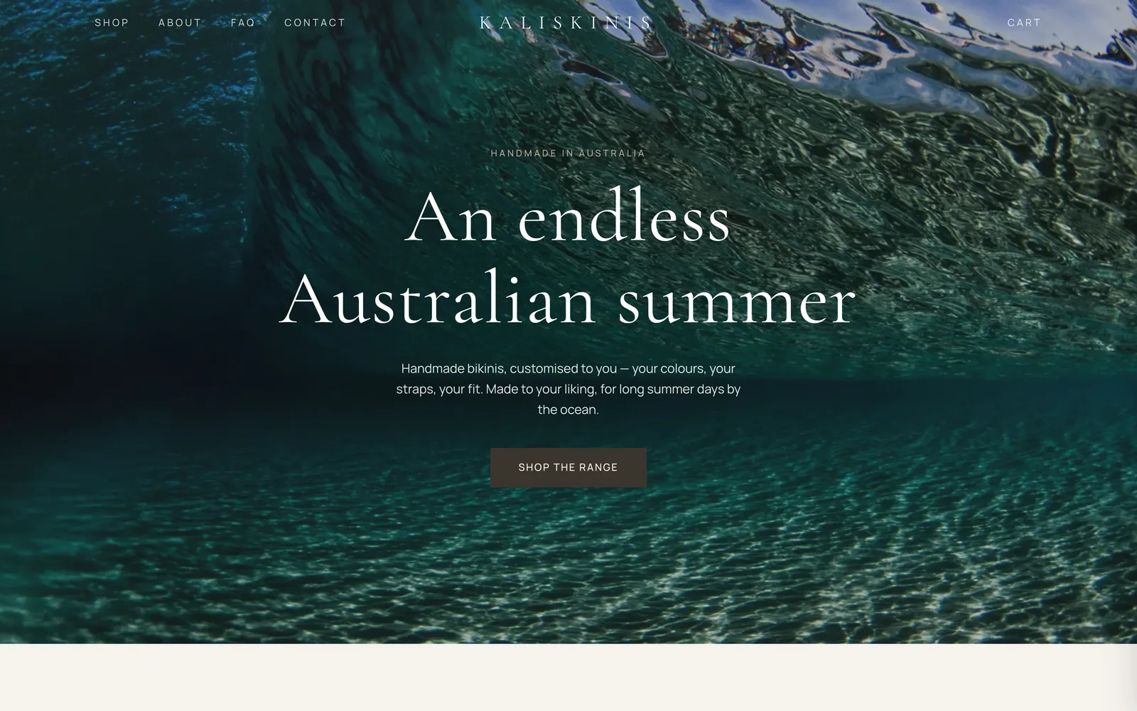 Kali's Kinis website (desktop)
