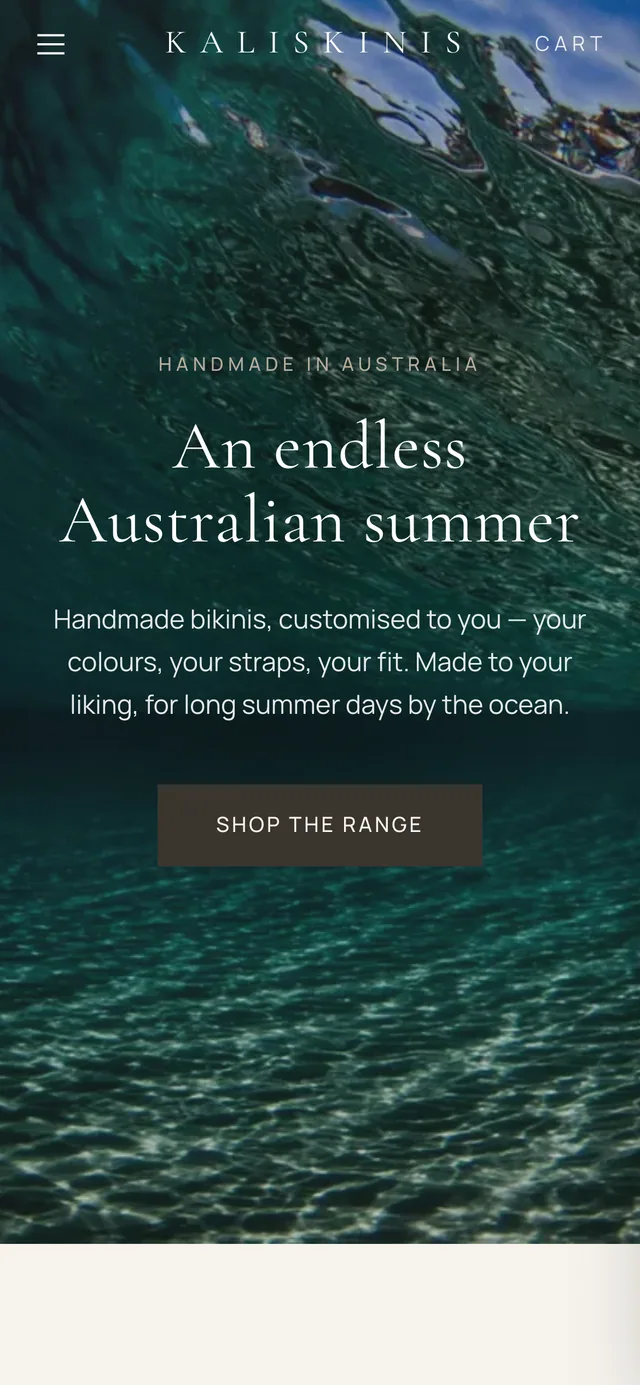 Kali's Kinis website (mobile)
