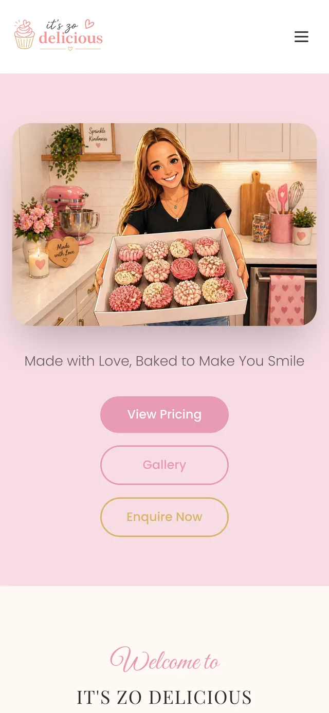It's Zo Delicious website (mobile)